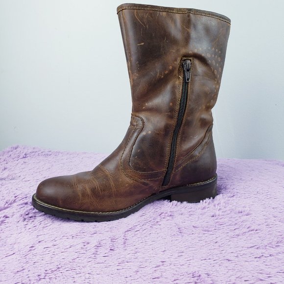 100%LEATHER Smokey-Brown Villager hiker fur lined Winter Waterproof boots 7.5 - Picture 2 of 7